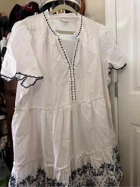 crown & ivy White Ruffled Neck Blouse with Gold Logo